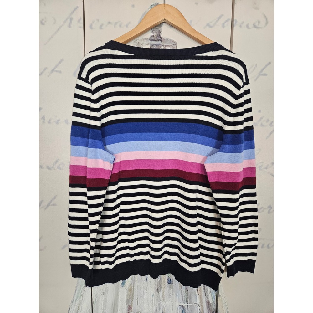 Talbots Plus Womens 2X Navy Blue White Striped Multi Color Cotton Blend Sweater - Picture 2 of 5